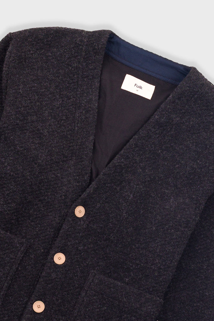 Folk Pocket Cardigan - Charcoal wool twill