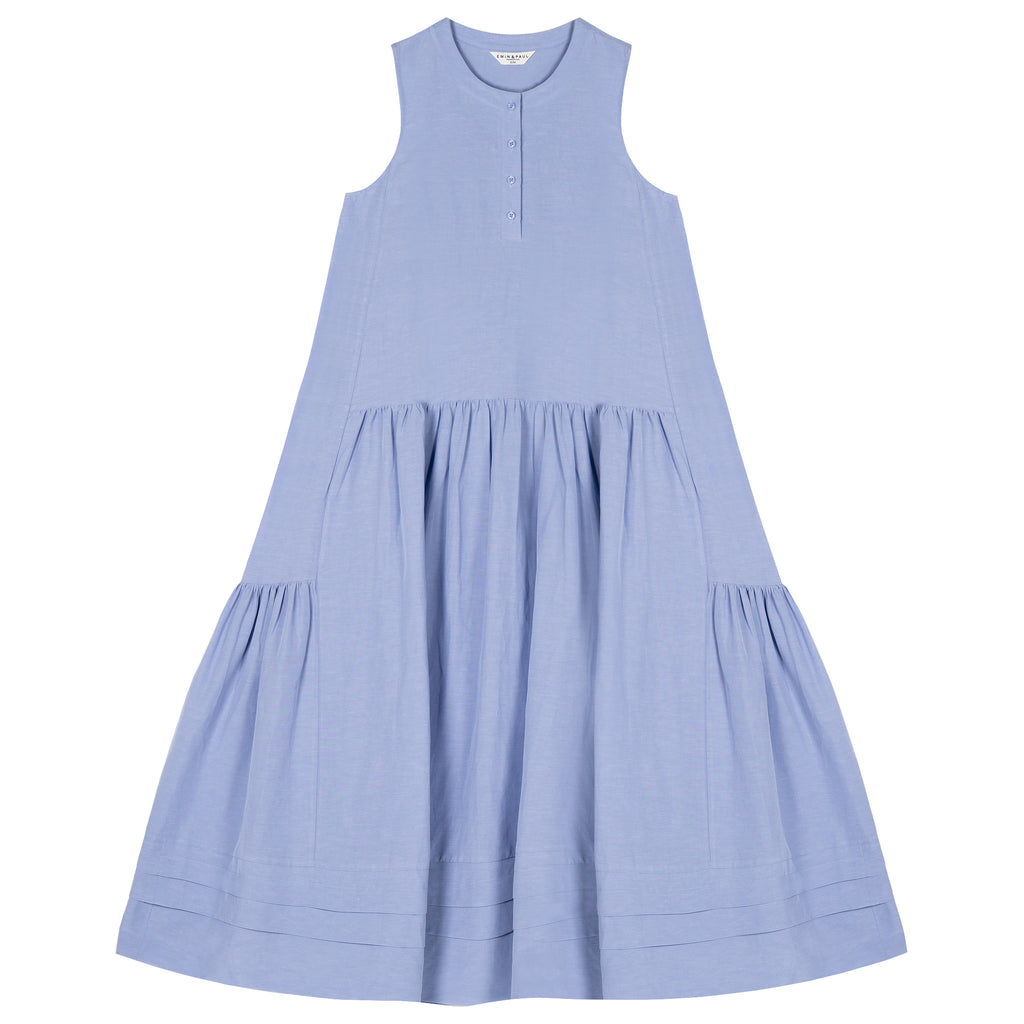 EMIN + PAUL Staggered Gathering Dress - Sky