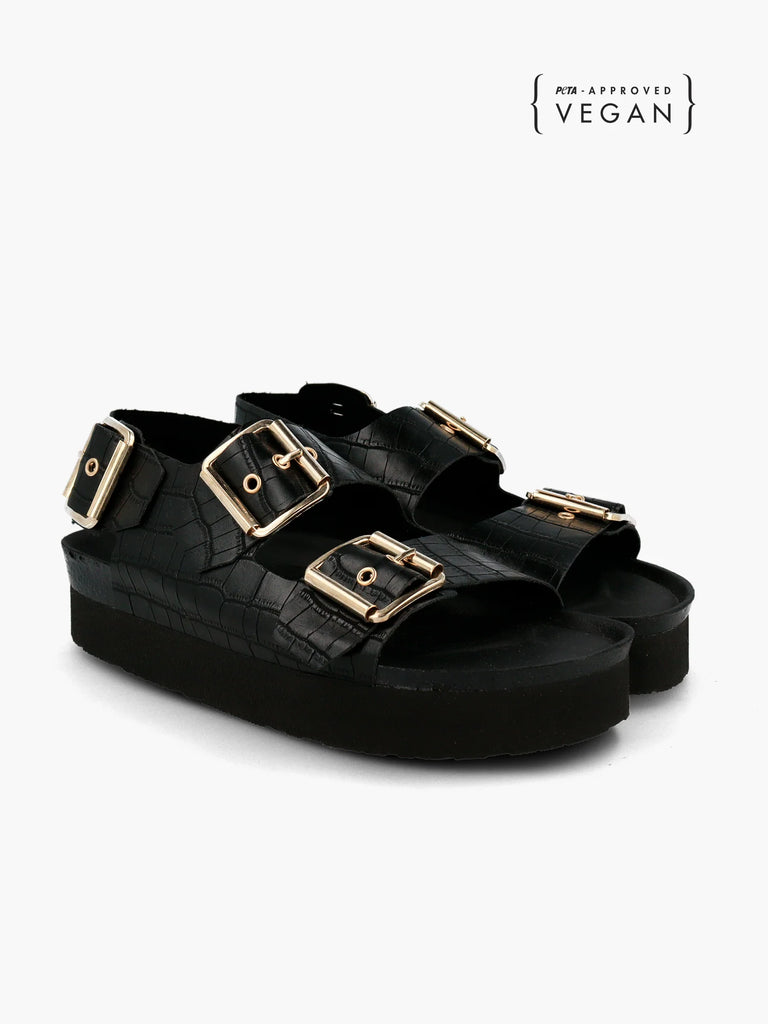 GENUINS Felina Vegan Coco Black Sandals