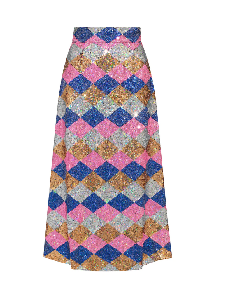 Lisou Audrey Pink Blue Diamond Sequin Skirt