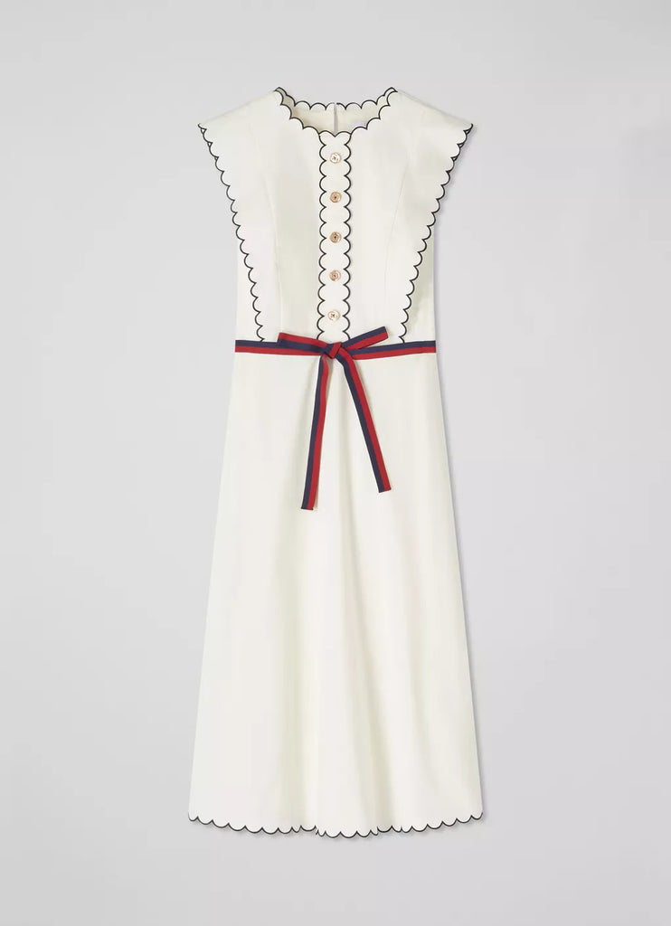 LK Bennett Isabella Cream Cotton Scallop Trim Dress